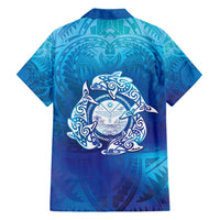 Marshall Islands Manit Day Family Matching Off Shoulder Short Dress and Hawaiian Shirt Tribal Dolphin With Marshall Seal LT05 - Polynesian Pride