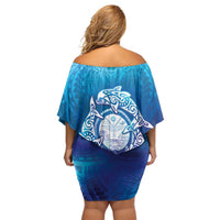 Marshall Islands Manit Day Family Matching Off Shoulder Short Dress and Hawaiian Shirt Tribal Dolphin With Marshall Seal LT05 - Polynesian Pride