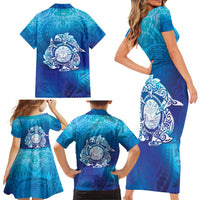 Marshall Islands Manit Day Family Matching Short Sleeve Bodycon Dress and Hawaiian Shirt Tribal Dolphin With Marshall Seal LT05 - Polynesian Pride