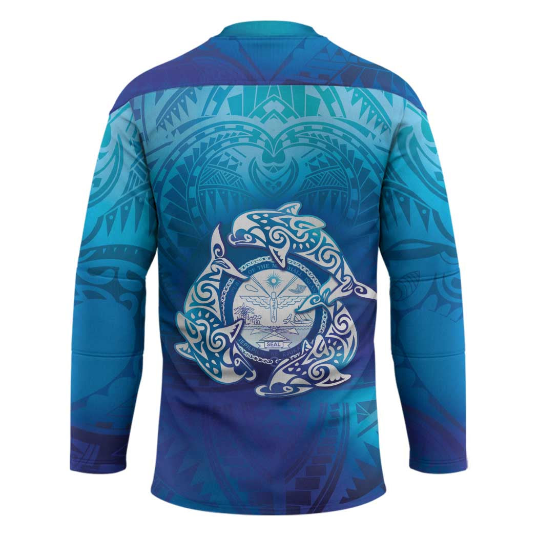 Marshall Islands Manit Day Hockey Jersey Tribal Dolphin With Marshall Seal - Polynesian Pride