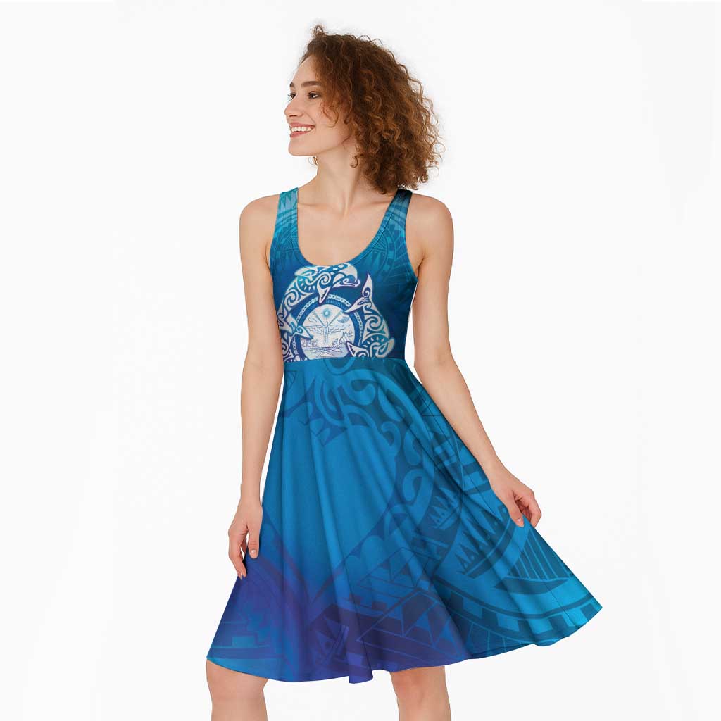 Marshall Islands Manit Day Midi Dress Tribal Dolphin With Marshall Seal - Polynesian Pride