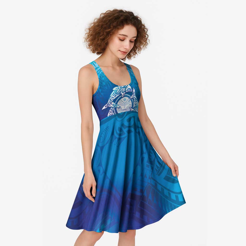 Marshall Islands Manit Day Midi Dress Tribal Dolphin With Marshall Seal - Polynesian Pride