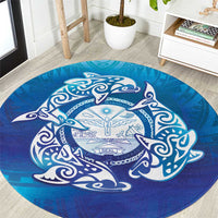 Marshall Islands Manit Day Round Carpet Tribal Dolphin With Marshall Seal LT05 Blue - Polynesian Pride