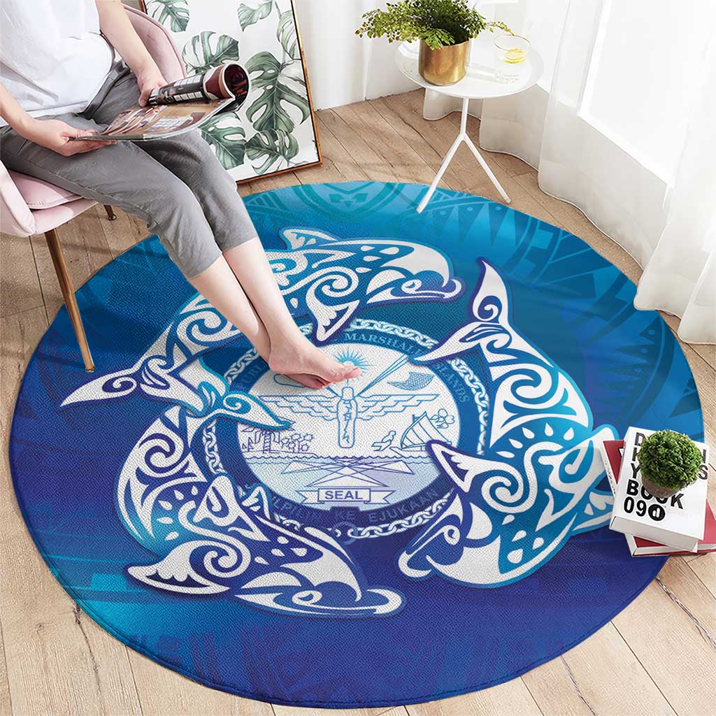Marshall Islands Manit Day Round Carpet Tribal Dolphin With Marshall Seal LT05 - Polynesian Pride