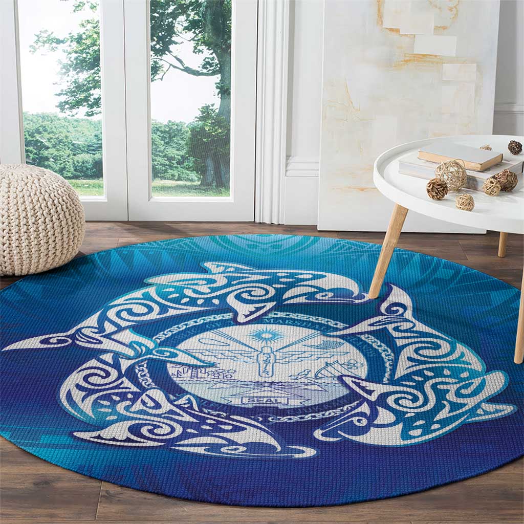 Marshall Islands Manit Day Round Carpet Tribal Dolphin With Marshall Seal LT05 - Polynesian Pride