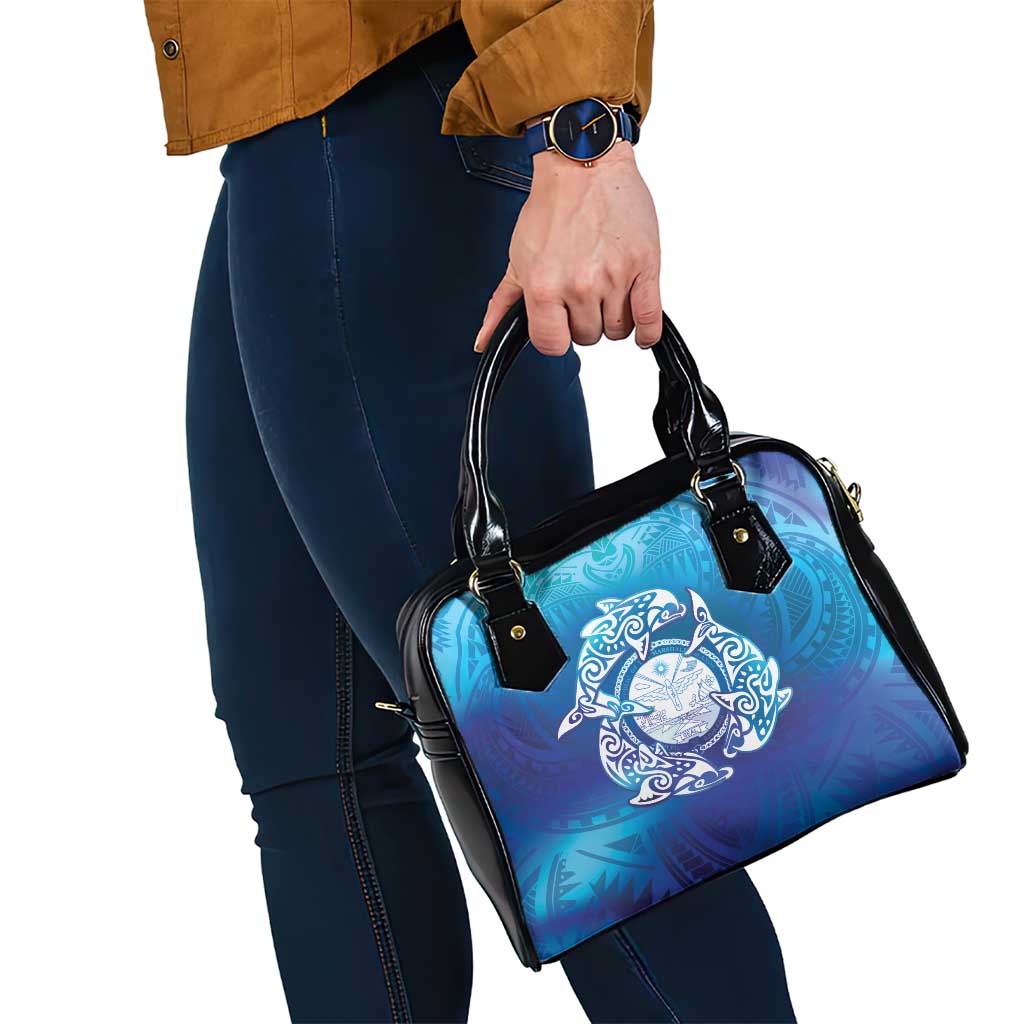 Marshall Islands Manit Day Shoulder Handbag Tribal Dolphin With Marshall Seal - Polynesian Pride