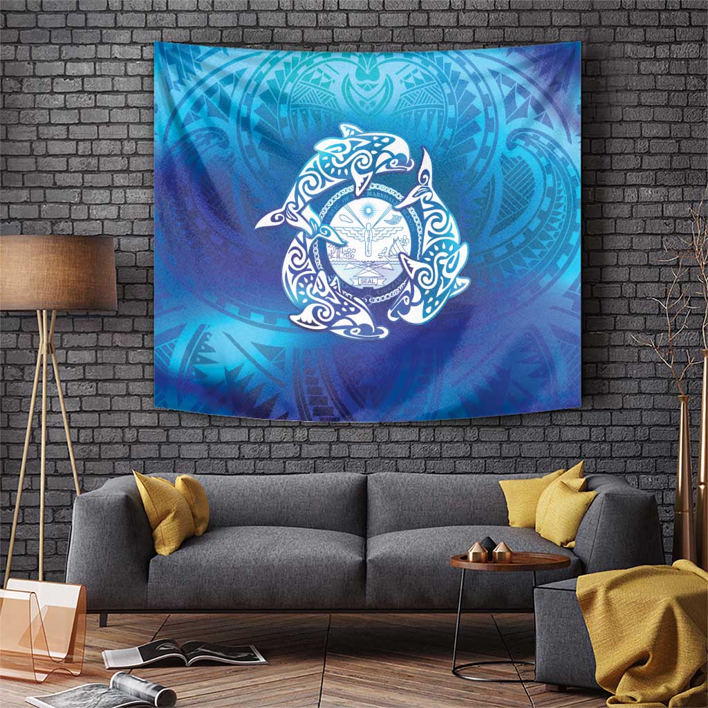 Marshall Islands Manit Day Tapestry Tribal Dolphin With Marshall Seal - Polynesian Pride