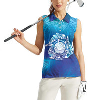 Marshall Islands Manit Day Women Sleeveless Polo Shirt Tribal Dolphin With Marshall Seal - Polynesian Pride