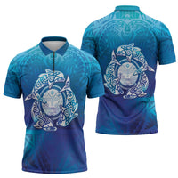 Marshall Islands Manit Day Zipper Polo Shirt Tribal Dolphin With Marshall Seal - Polynesian Pride