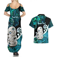 Personalized Aotearoa New Zealand Couples Matching Summer Maxi Dress and Hawaiian Shirt Paua Shell Fern Koru With Maori Hei Tiki LT05 - Polynesian Pride