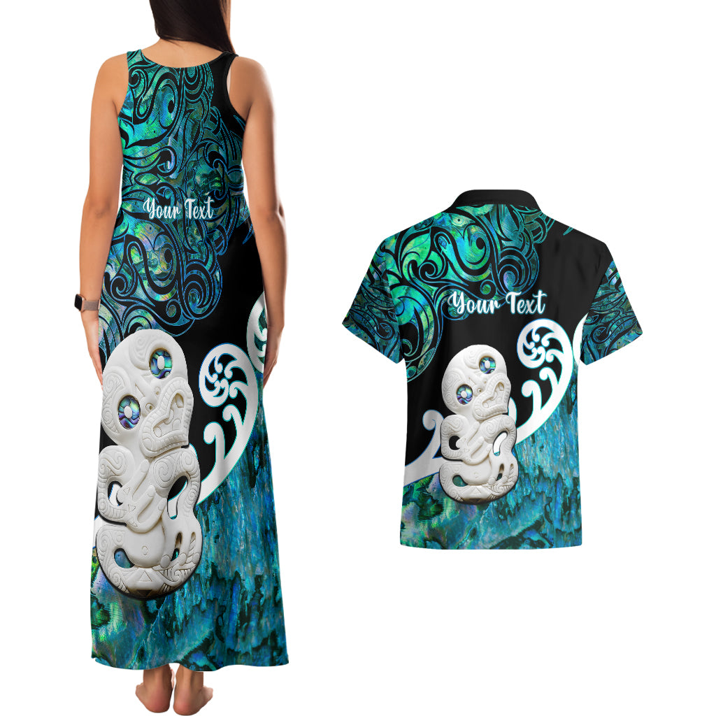 Personalized Aotearoa New Zealand Couples Matching Tank Maxi Dress and Hawaiian Shirt Paua Shell Fern Koru With Maori Hei Tiki LT05 - Polynesian Pride