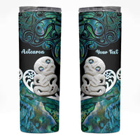 Personalized Aotearoa New Zealand Skinny Tumbler Paua Shell Fern Koru With Maori Hei Tiki LT05 Green - Polynesian Pride