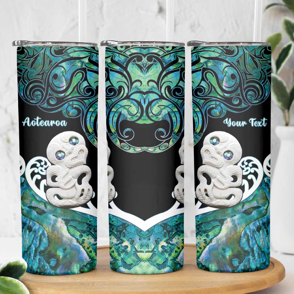 Personalized Aotearoa New Zealand Skinny Tumbler Paua Shell Fern Koru With Maori Hei Tiki LT05 - Polynesian Pride