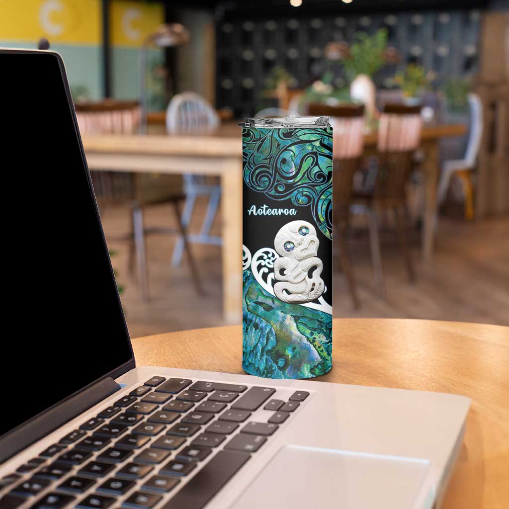 Personalized Aotearoa New Zealand Skinny Tumbler Paua Shell Fern Koru With Maori Hei Tiki LT05 - Polynesian Pride