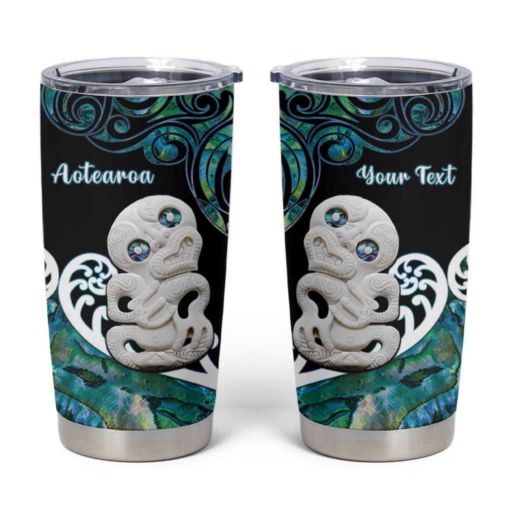 Personalized Aotearoa New Zealand Tumbler Cup Paua Shell Fern Koru With Maori Hei Tiki LT05 Green - Polynesian Pride