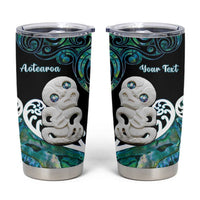 Personalized Aotearoa New Zealand Tumbler Cup Paua Shell Fern Koru With Maori Hei Tiki LT05 Green - Polynesian Pride