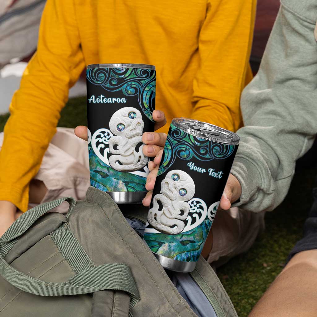 Personalized Aotearoa New Zealand Tumbler Cup Paua Shell Fern Koru With Maori Hei Tiki LT05 - Polynesian Pride