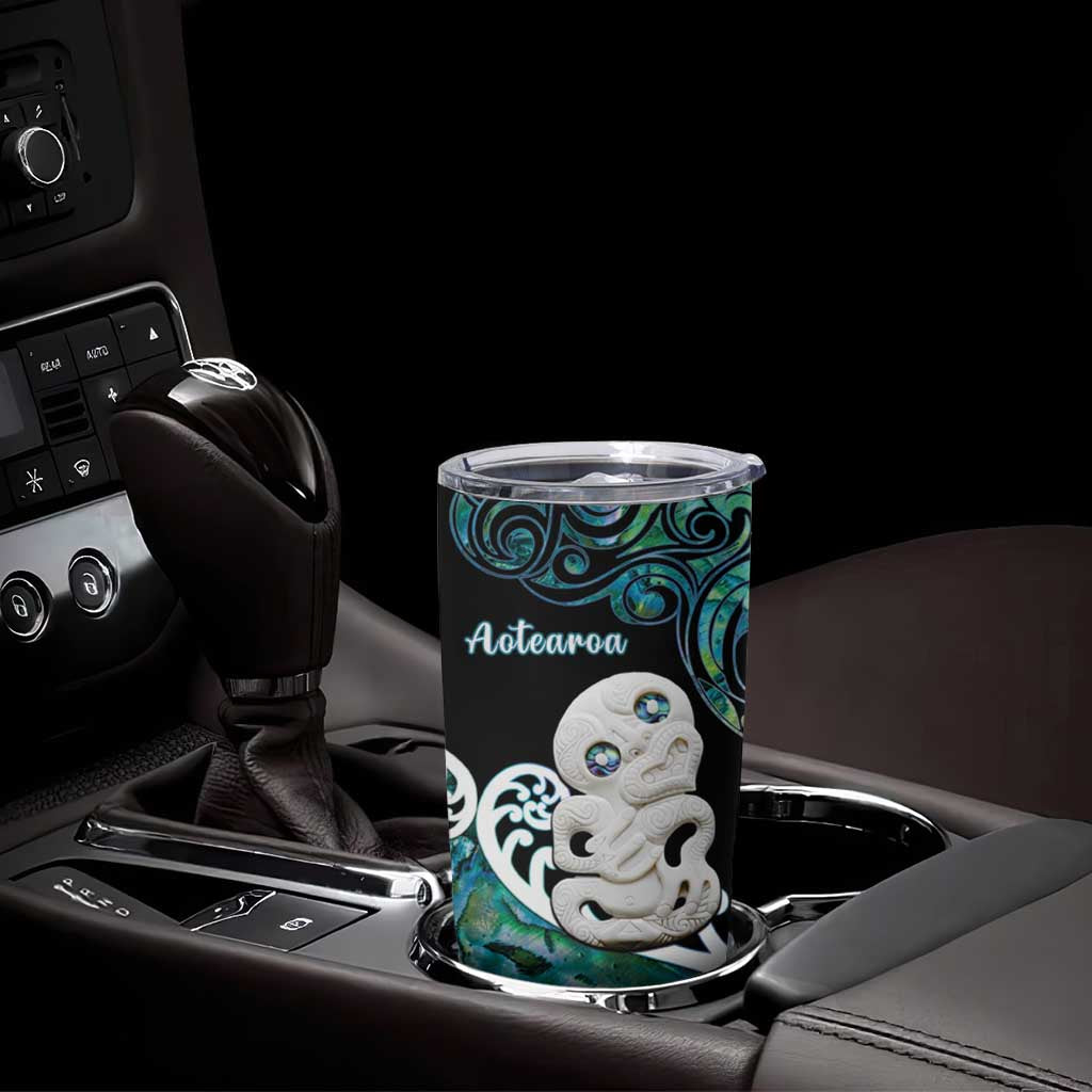 Personalized Aotearoa New Zealand Tumbler Cup Paua Shell Fern Koru With Maori Hei Tiki LT05 - Polynesian Pride