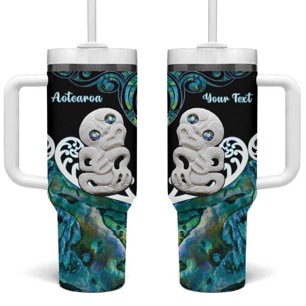 Personalized Aotearoa New Zealand Tumbler With Handle Paua Shell Fern Koru With Maori Hei Tiki LT05 One Size: 40 oz Green - Polynesian Pride