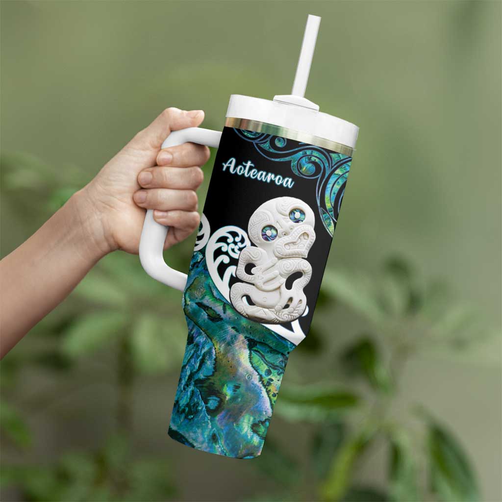 Personalized Aotearoa New Zealand Tumbler With Handle Paua Shell Fern Koru With Maori Hei Tiki LT05 - Polynesian Pride