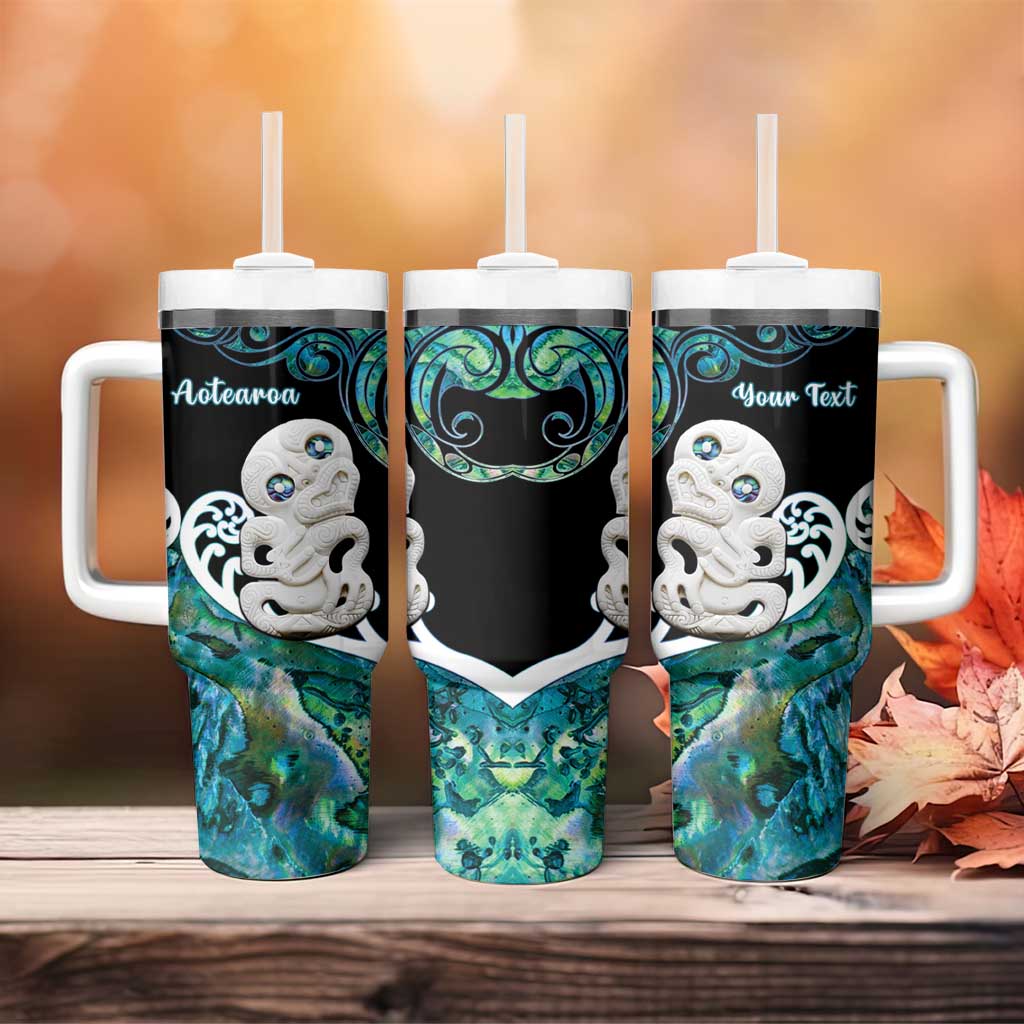 Personalized Aotearoa New Zealand Tumbler With Handle Paua Shell Fern Koru With Maori Hei Tiki LT05 - Polynesian Pride