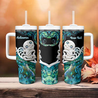 Personalized Aotearoa New Zealand Tumbler With Handle Paua Shell Fern Koru With Maori Hei Tiki LT05 - Polynesian Pride