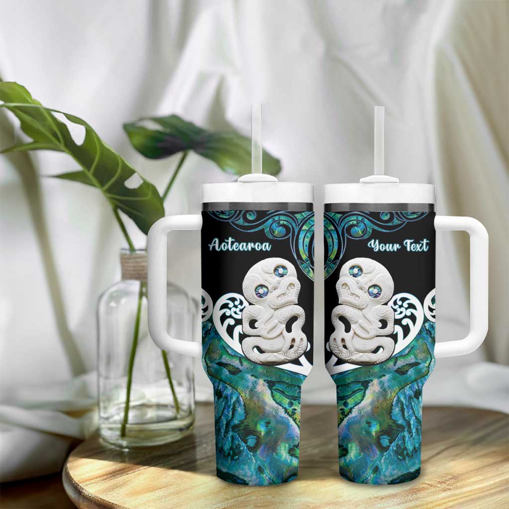 Personalized Aotearoa New Zealand Tumbler With Handle Paua Shell Fern Koru With Maori Hei Tiki LT05 - Polynesian Pride