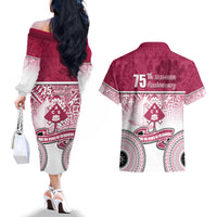 Adi Cakobau School Couples Matching Off The Shoulder Long Sleeve Dress and Hawaiian Shirt 75th Anniversary LT05 - Polynesian Pride