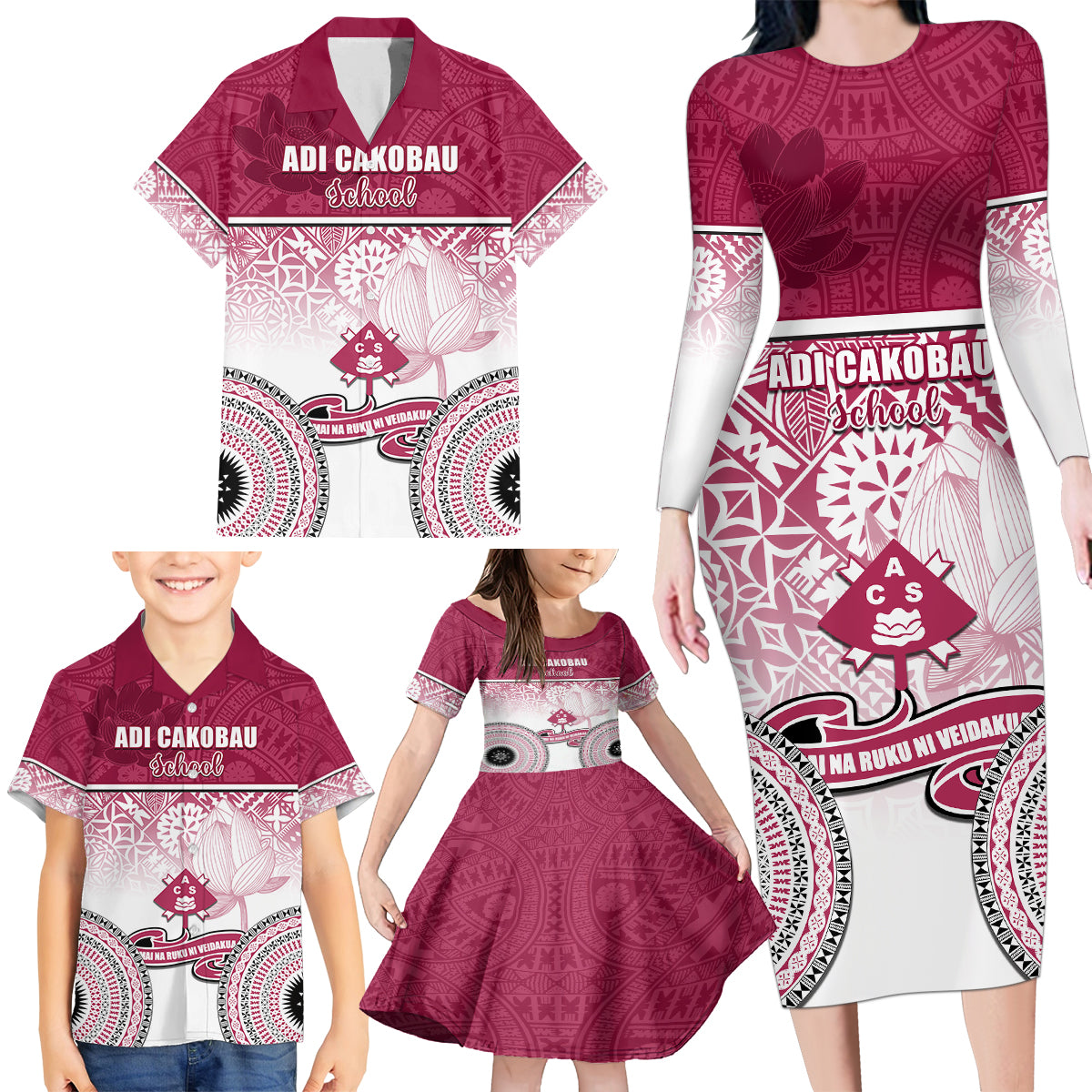 Adi Cakobau School Family Matching Long Sleeve Bodycon Dress and Hawaiian Shirt 75th Anniversary LT05 - Polynesian Pride