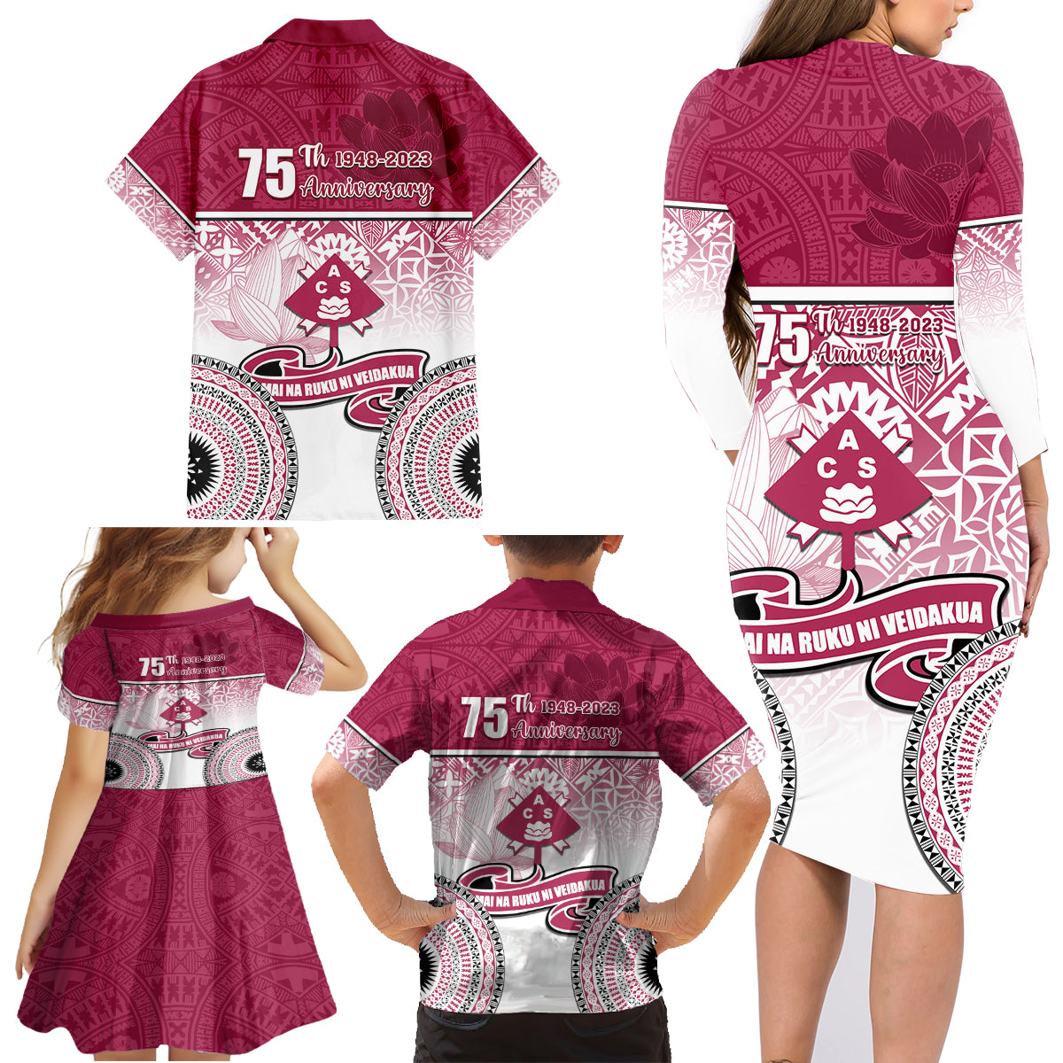 Adi Cakobau School Family Matching Long Sleeve Bodycon Dress and Hawaiian Shirt 75th Anniversary LT05 - Polynesian Pride
