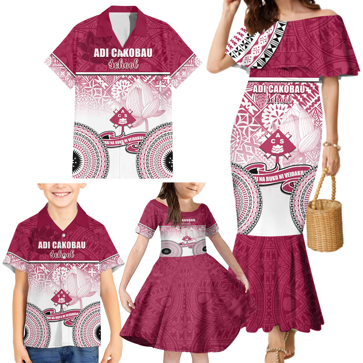 Adi Cakobau School Family Matching Mermaid Dress and Hawaiian Shirt 75th Anniversary LT05 - Polynesian Pride