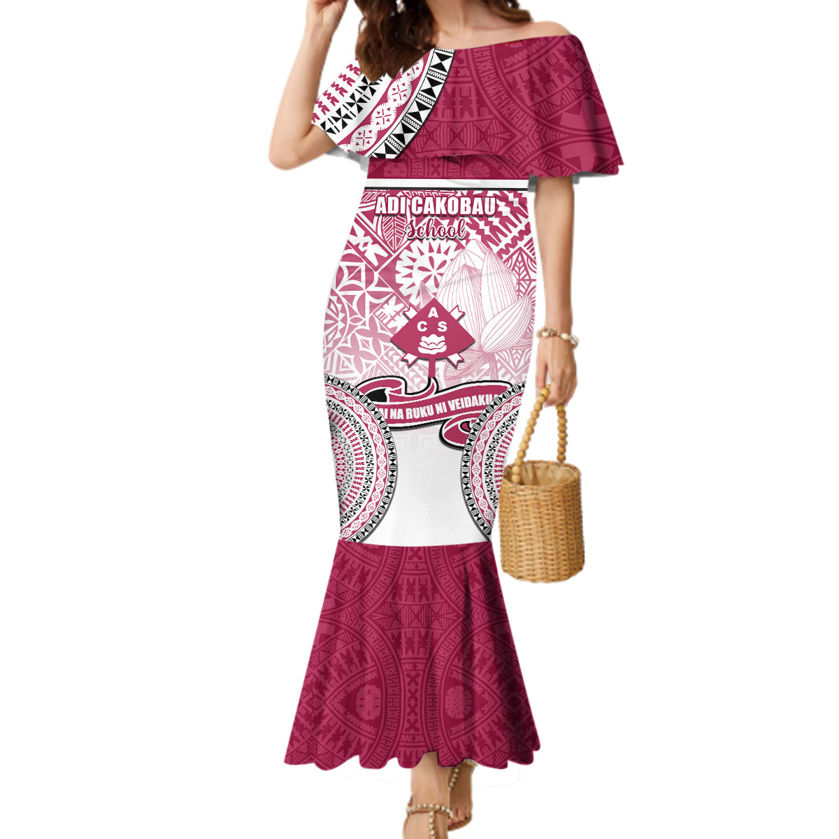 Adi Cakobau School Family Matching Mermaid Dress and Hawaiian Shirt 75th Anniversary LT05 Mom's Dress Pink - Polynesian Pride