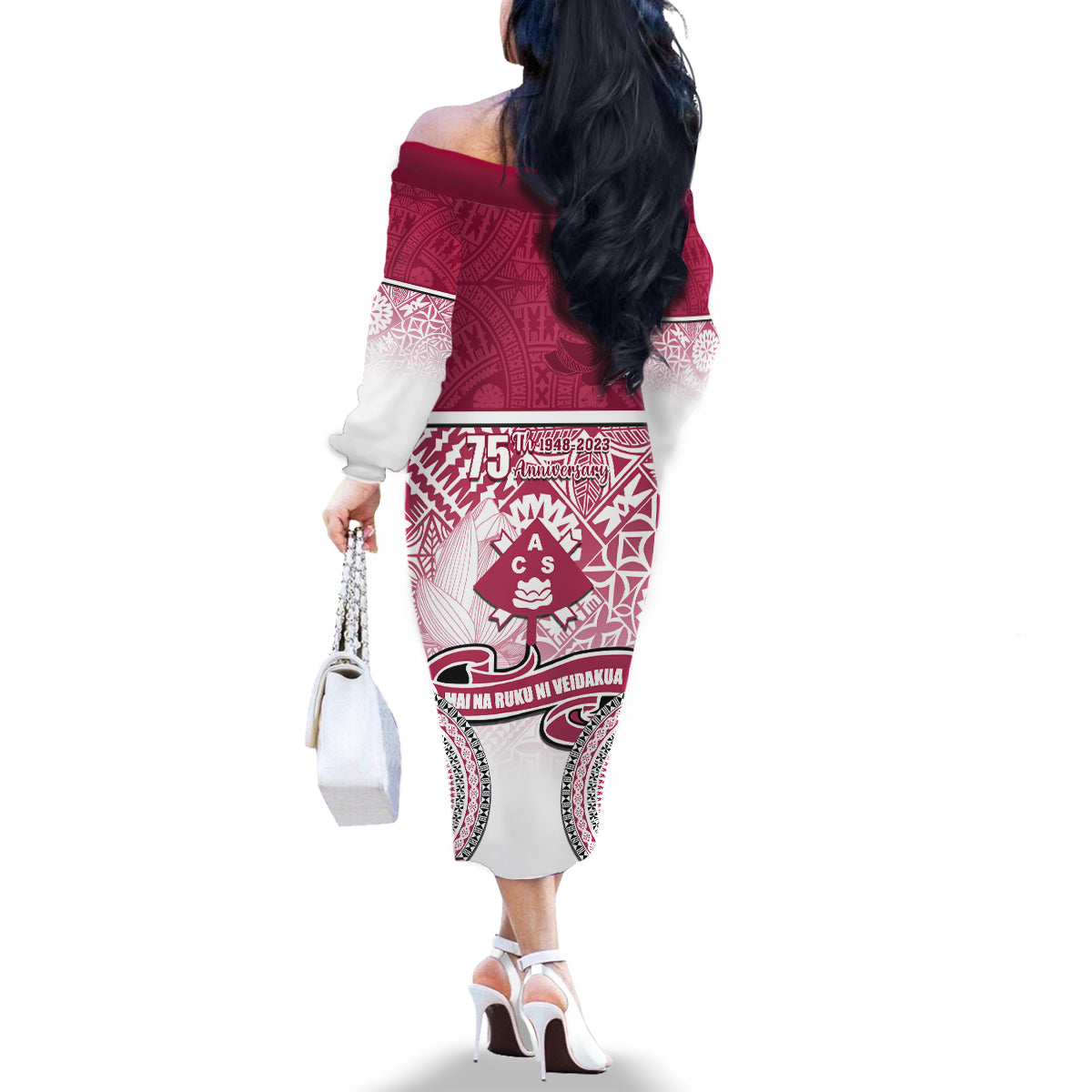 Adi Cakobau School Family Matching Off Shoulder Long Sleeve Dress and Hawaiian Shirt 75th Anniversary LT05 - Polynesian Pride