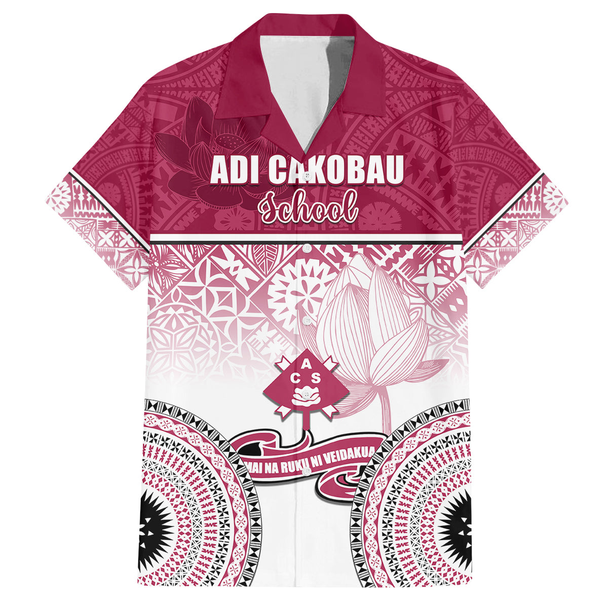 Adi Cakobau School Family Matching Off Shoulder Short Dress and Hawaiian Shirt 75th Anniversary LT05 Dad's Shirt - Short Sleeve Pink - Polynesian Pride