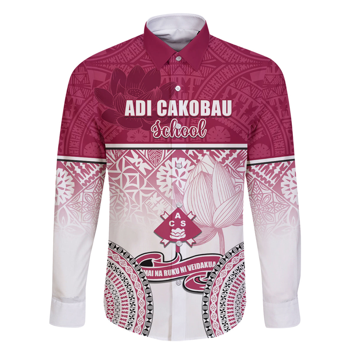 Adi Cakobau School Family Matching Off Shoulder Short Dress and Hawaiian Shirt 75th Anniversary LT05 Dad's Shirt - Long Sleeve Pink - Polynesian Pride