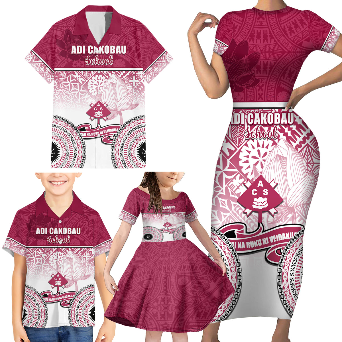 Adi Cakobau School Family Matching Short Sleeve Bodycon Dress and Hawaiian Shirt 75th Anniversary LT05 - Polynesian Pride
