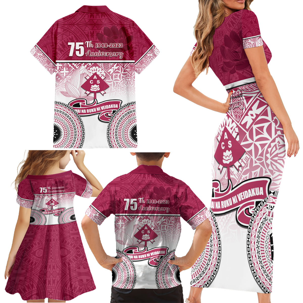 Adi Cakobau School Family Matching Short Sleeve Bodycon Dress and Hawaiian Shirt 75th Anniversary LT05 - Polynesian Pride