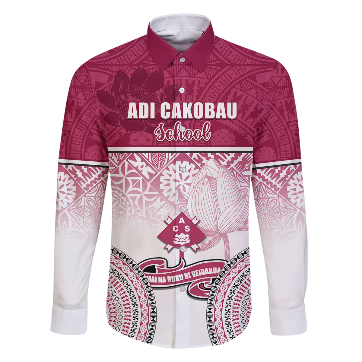 Adi Cakobau School Family Matching Short Sleeve Bodycon Dress and Hawaiian Shirt 75th Anniversary LT05 Dad's Shirt - Long Sleeve Pink - Polynesian Pride
