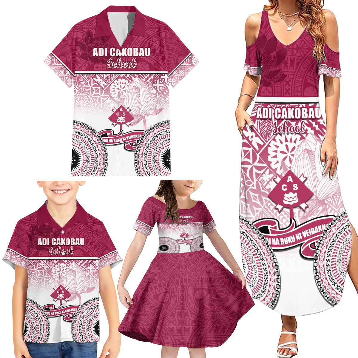 Adi Cakobau School Family Matching Summer Maxi Dress and Hawaiian Shirt 75th Anniversary LT05 - Polynesian Pride