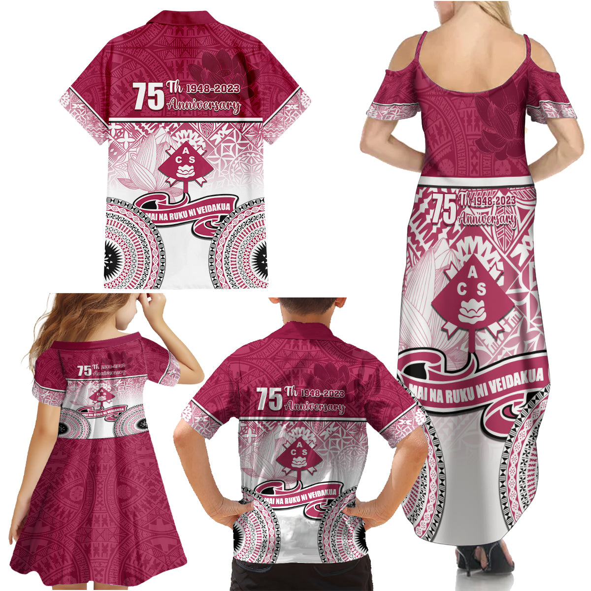 Adi Cakobau School Family Matching Summer Maxi Dress and Hawaiian Shirt 75th Anniversary LT05 - Polynesian Pride