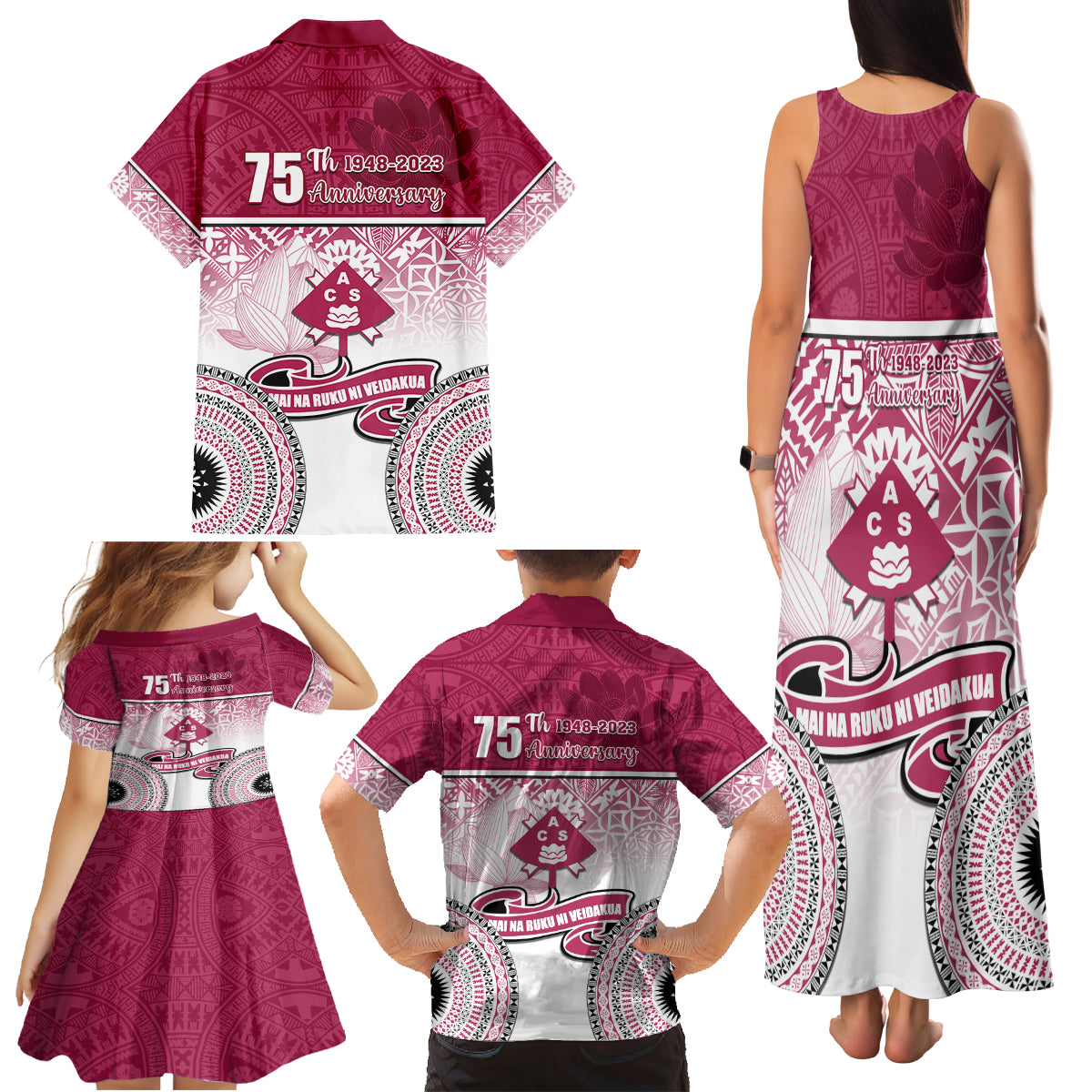 Adi Cakobau School Family Matching Tank Maxi Dress and Hawaiian Shirt 75th Anniversary LT05 - Polynesian Pride