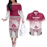 Personalized Adi Cakobau School Couples Matching Off The Shoulder Long Sleeve Dress and Hawaiian Shirt With Fijian Tapa Pattern LT05 Pink - Polynesian Pride