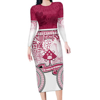 Personalized Adi Cakobau School Long Sleeve Bodycon Dress With Fijian Tapa Pattern LT05 Long Dress Pink - Polynesian Pride