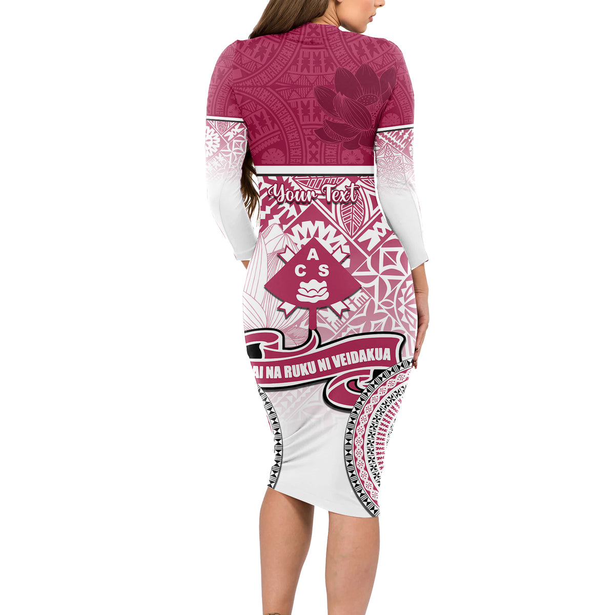 Personalized Adi Cakobau School Long Sleeve Bodycon Dress With Fijian Tapa Pattern LT05 - Polynesian Pride