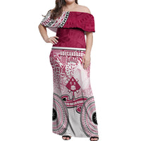Personalized Adi Cakobau School Off Shoulder Maxi Dress With Fijian Tapa Pattern LT05 Women Pink - Polynesian Pride
