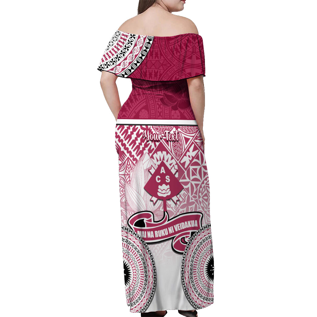 Personalized Adi Cakobau School Off Shoulder Maxi Dress With Fijian Tapa Pattern LT05 - Polynesian Pride