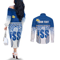 Personalized International School Suva Couples Matching Off The Shoulder Long Sleeve Dress and Long Sleeve Button Shirts With Fijian Tapa Pattern LT05 - Polynesian Pride