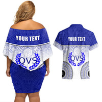 Personalized Queen Victoria School Couples Matching Off Shoulder Short Dress and Hawaiian Shirt With Fijian Tapa Pattern LT05 - Polynesian Pride