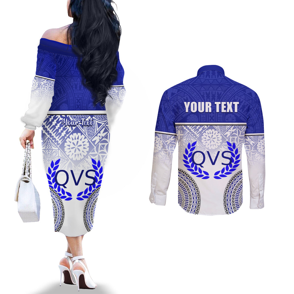 Personalized Queen Victoria School Couples Matching Off The Shoulder Long Sleeve Dress and Long Sleeve Button Shirts With Fijian Tapa Pattern LT05 - Polynesian Pride