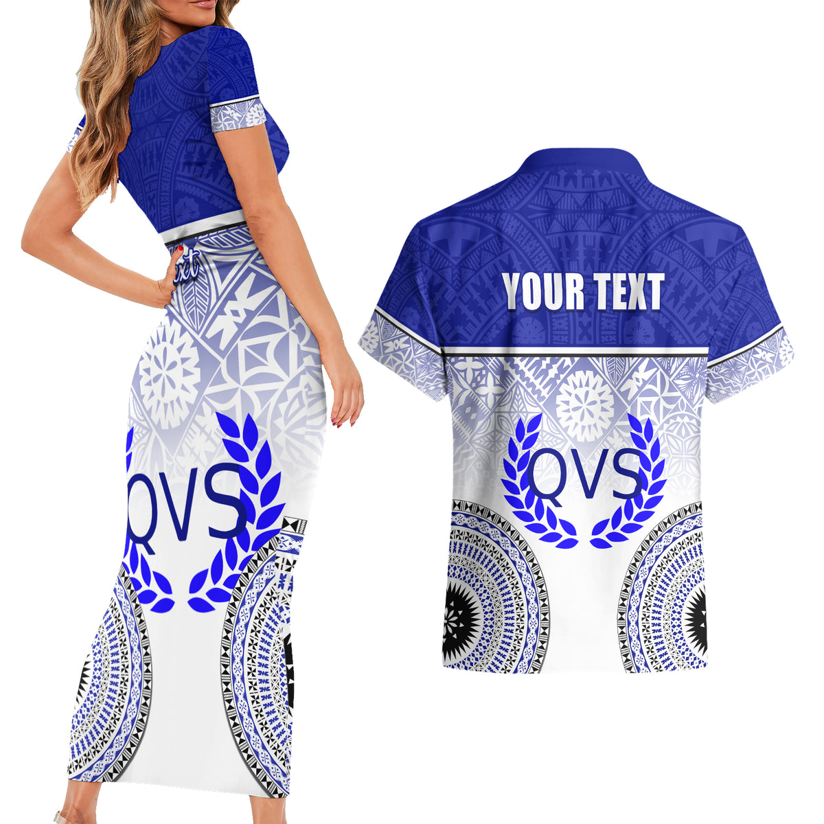 Personalized Queen Victoria School Couples Matching Short Sleeve Bodycon Dress and Hawaiian Shirt With Fijian Tapa Pattern LT05 - Polynesian Pride